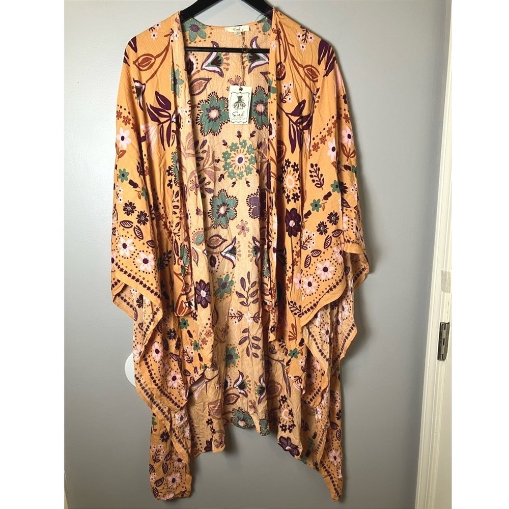 NWT Easel Boho Floral Yellow Floral Kimono Festival Cottagecore Size Small